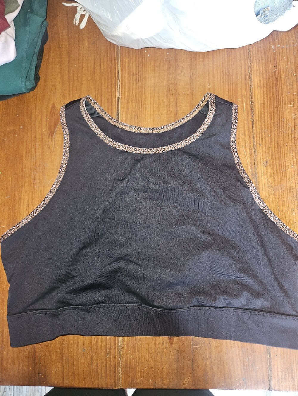 Fabletics Black Crop Sports Bra with cheetah Trim